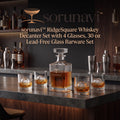 sorunavi™ RidgeSquare Whiskey Decanter Set with 4 Glasses, 30 oz Lead-Free Glass Barware Set
