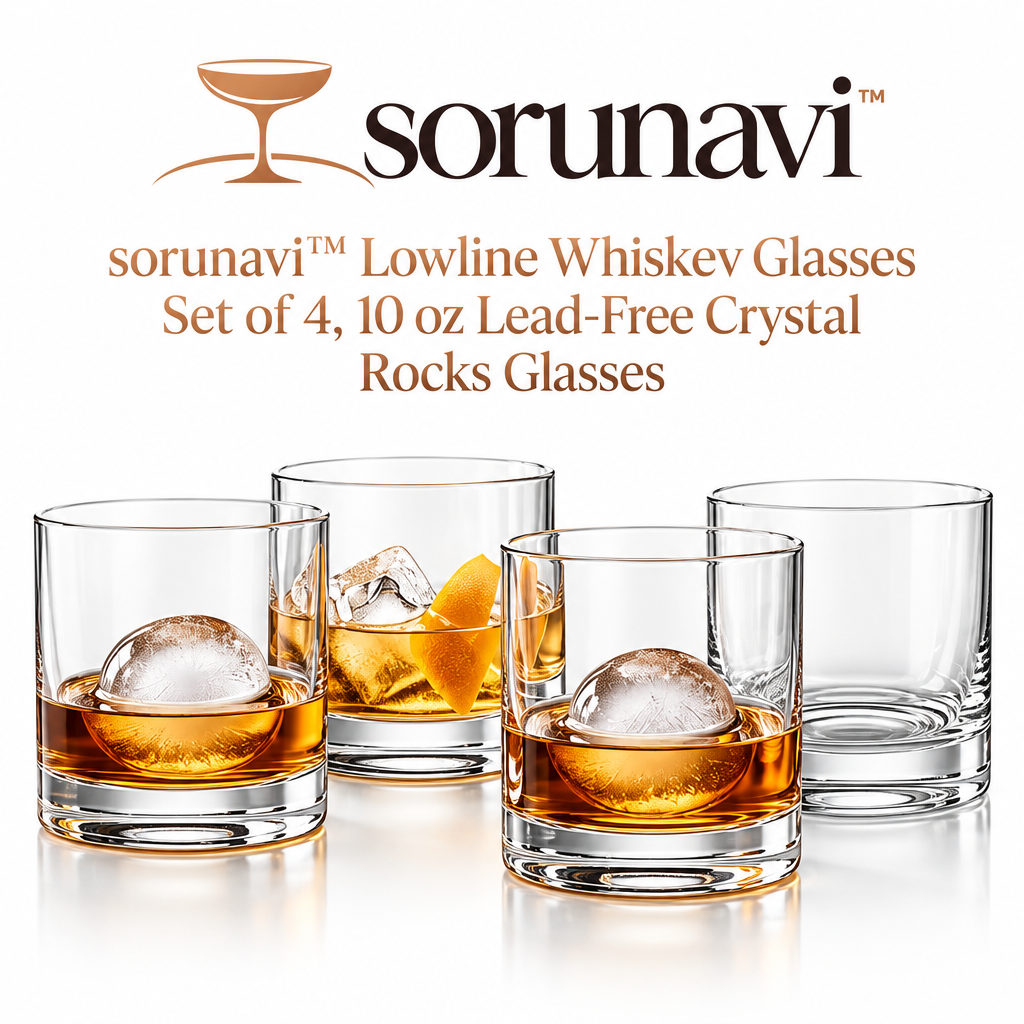 sorunavi™ Lowline Whiskey Glasses Set of 4, 10 oz Lead-Free Crystal Rocks Glasses