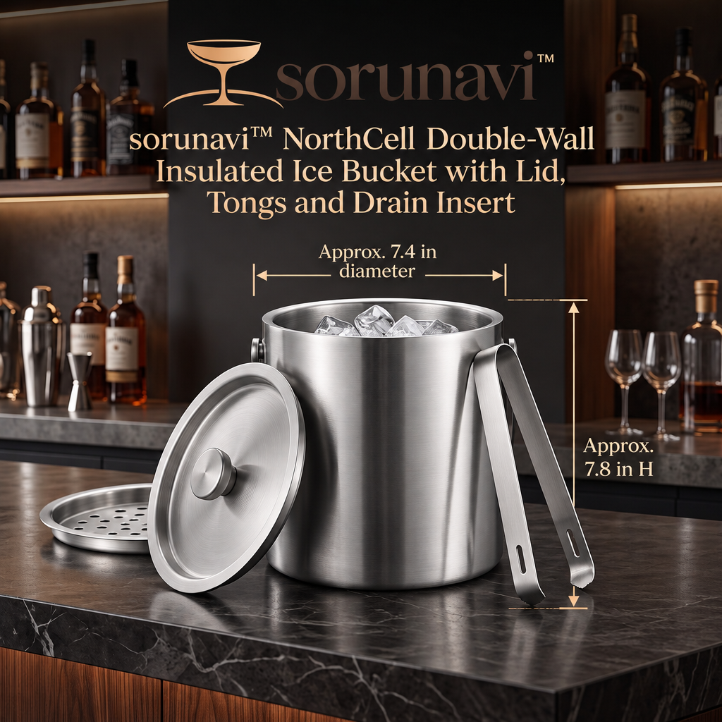 sorunavi™ NorthCell Double-Wall Insulated Ice Bucket with Lid, Tongs and Drain Insert