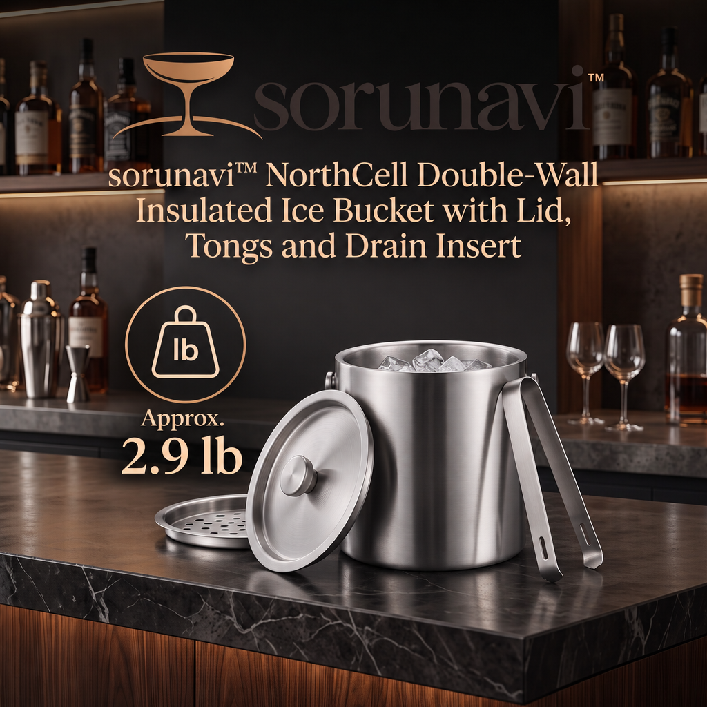 sorunavi™ NorthCell Double-Wall Insulated Ice Bucket with Lid, Tongs and Drain Insert