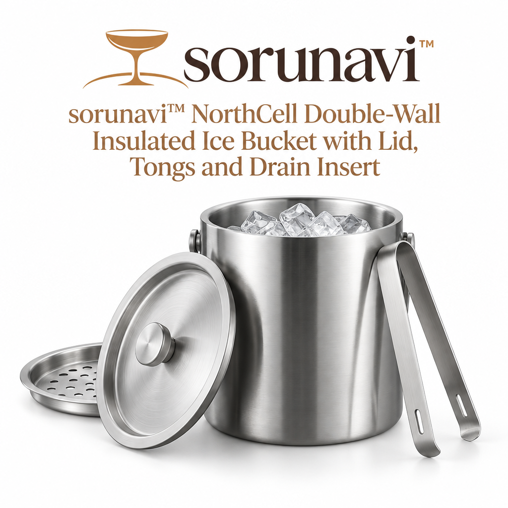 sorunavi™ NorthCell Double-Wall Insulated Ice Bucket with Lid, Tongs and Drain Insert
