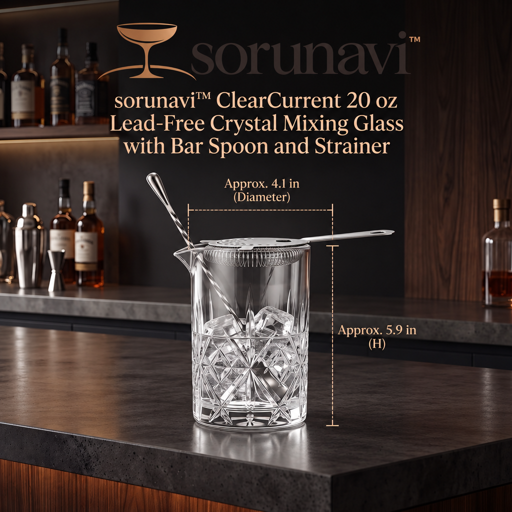 sorunavi™ ClearCurrent 20 oz Lead-Free Crystal Mixing Glass with Bar Spoon and Strainer