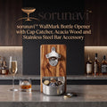 sorunavi™ WallMark Bottle Opener with Cap Catcher, Acacia Wood and Stainless Steel Bar Accessory