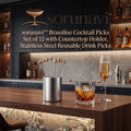 sorunavi™ Brassline Cocktail Picks Set of 12 with Countertop Holder, Stainless Steel Reusable Drink Picks