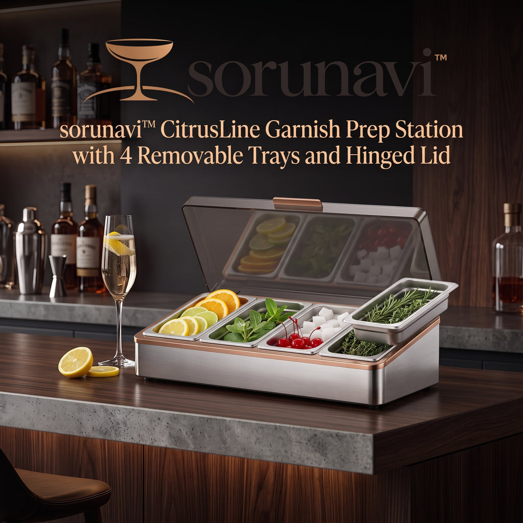 sorunavi™ CitrusLine Garnish Prep Station with 4 Removable Trays and Hinged Lid