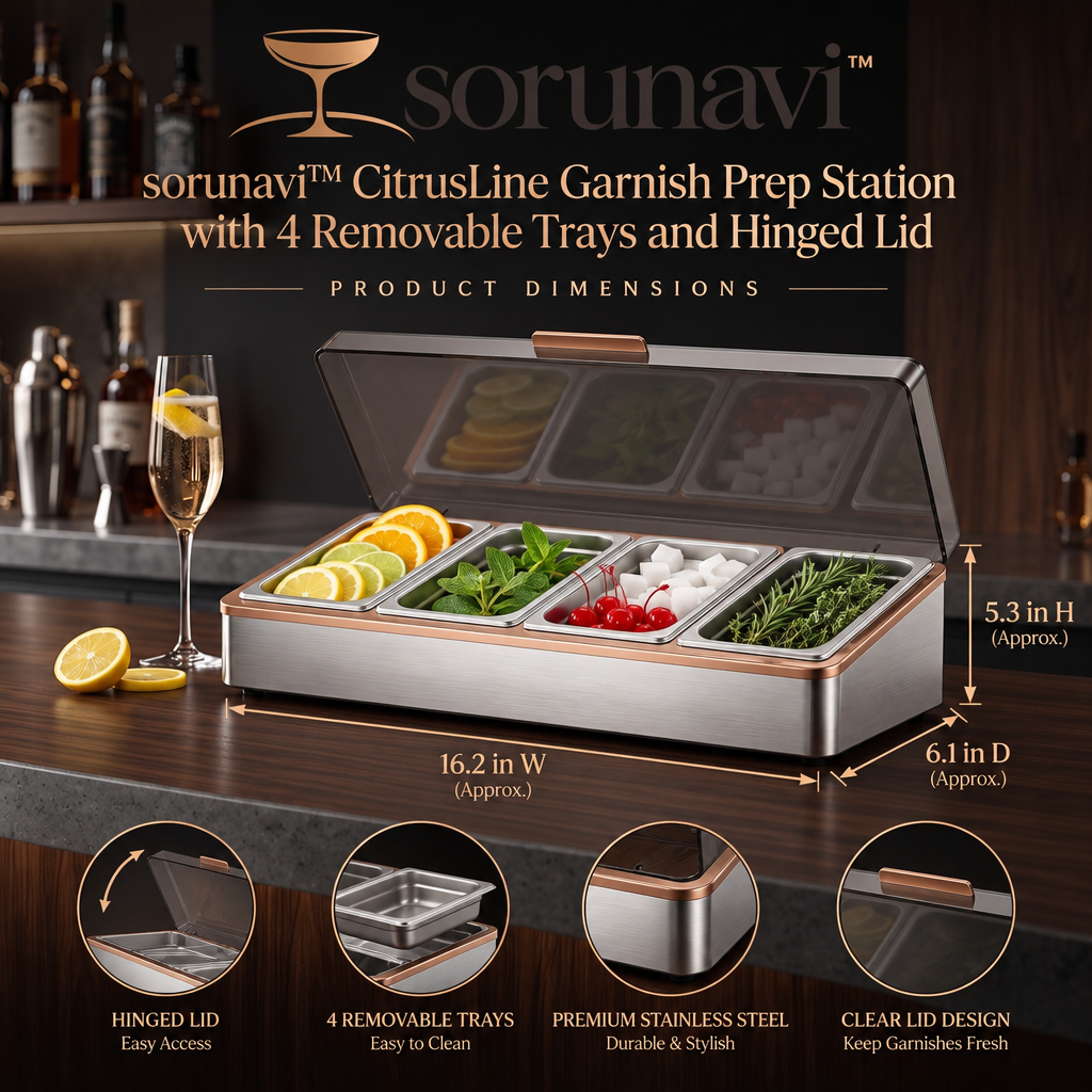 sorunavi™ CitrusLine Garnish Prep Station with 4 Removable Trays and Hinged Lid