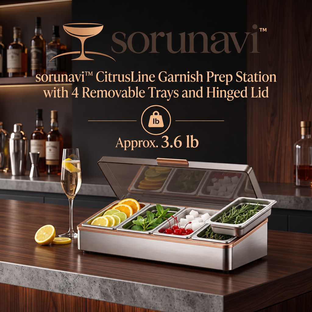 sorunavi™ CitrusLine Garnish Prep Station with 4 Removable Trays and Hinged Lid