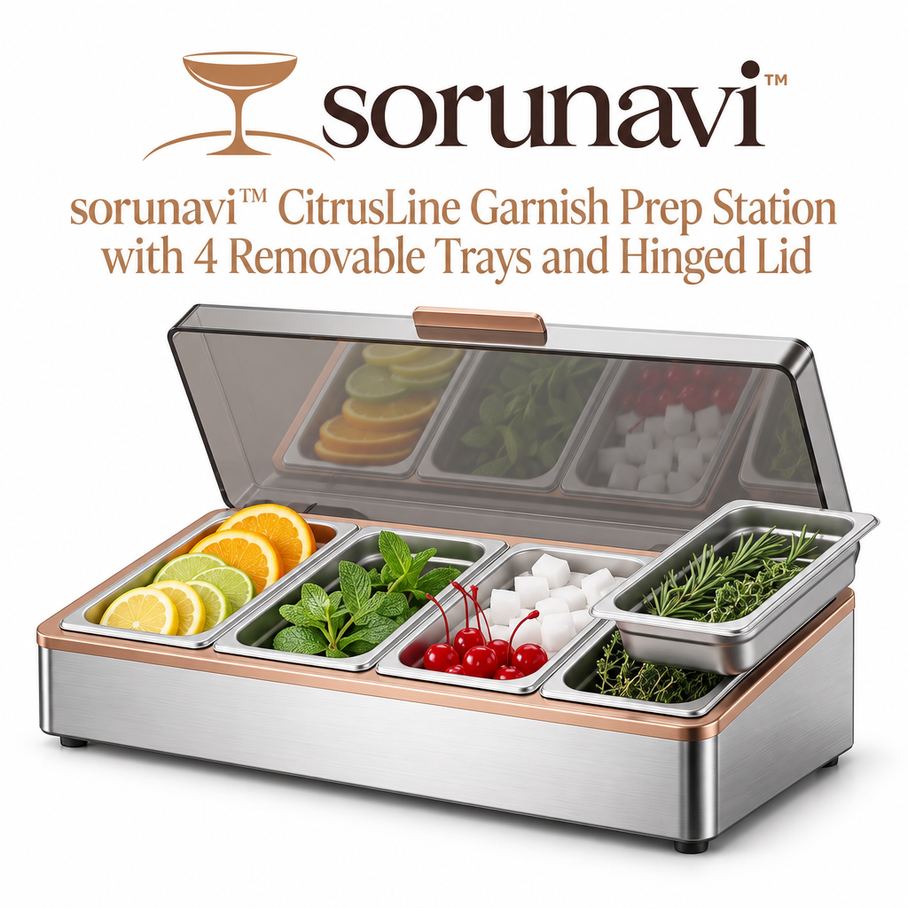 sorunavi™ CitrusLine Garnish Prep Station with 4 Removable Trays and Hinged Lid