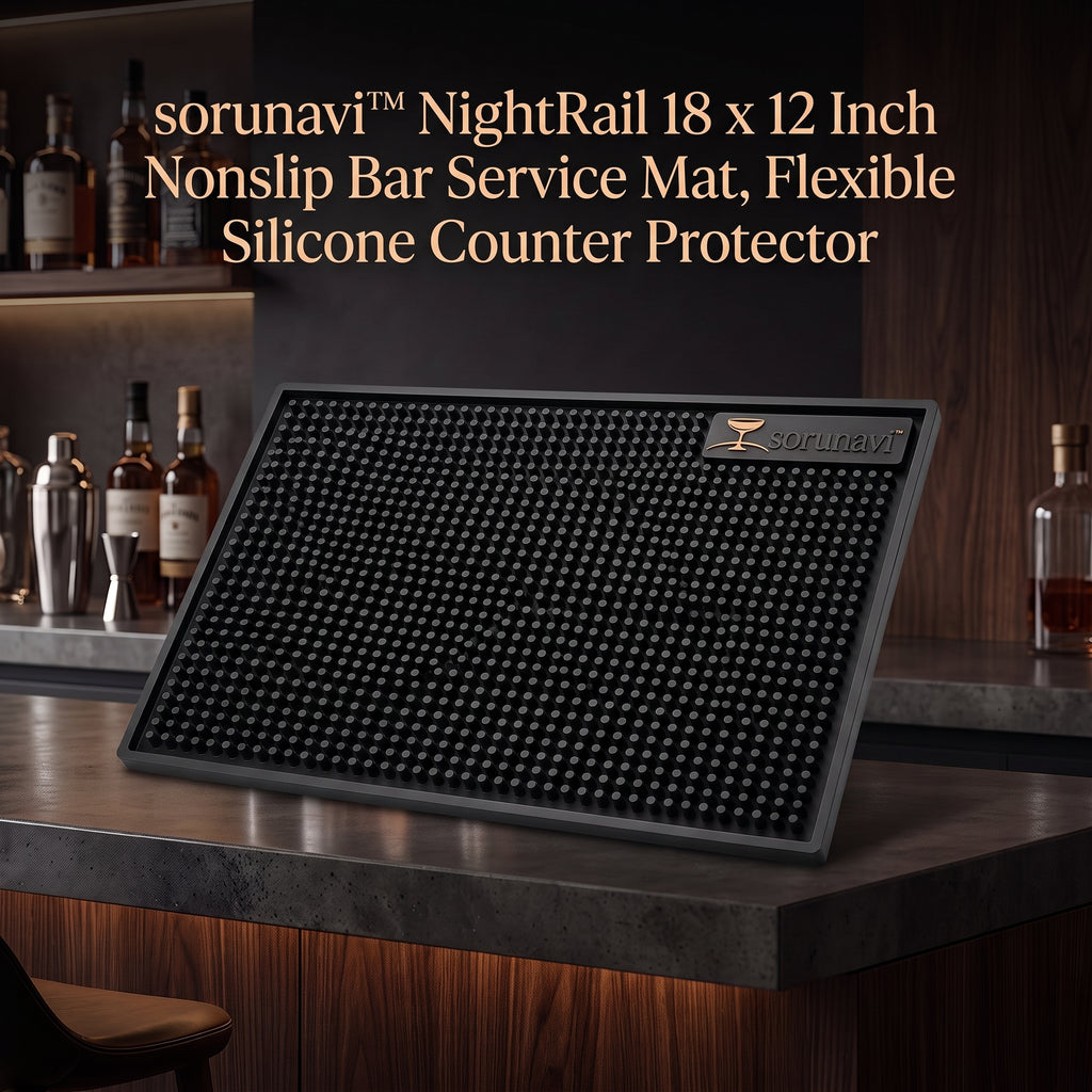 sorunavi™ NightRail 18 × 12 Inch Nonslip Bar Service Mat, Flexible Silicone Counter Protector