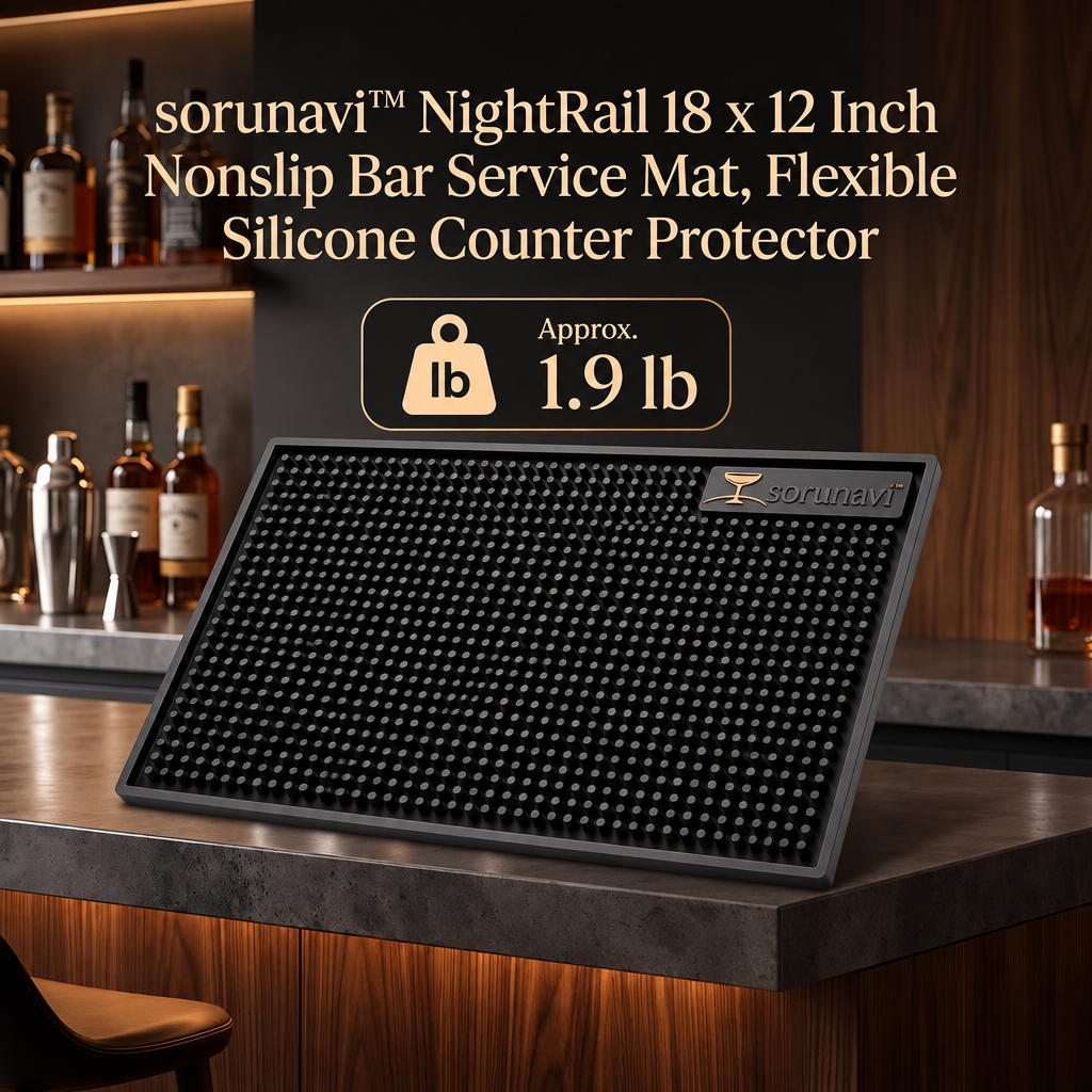 sorunavi™ NightRail 18 × 12 Inch Nonslip Bar Service Mat, Flexible Silicone Counter Protector