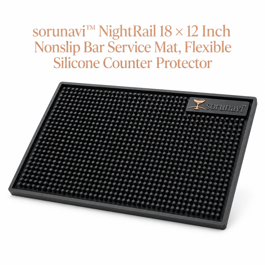 sorunavi™ NightRail 18 × 12 Inch Nonslip Bar Service Mat, Flexible Silicone Counter Protector