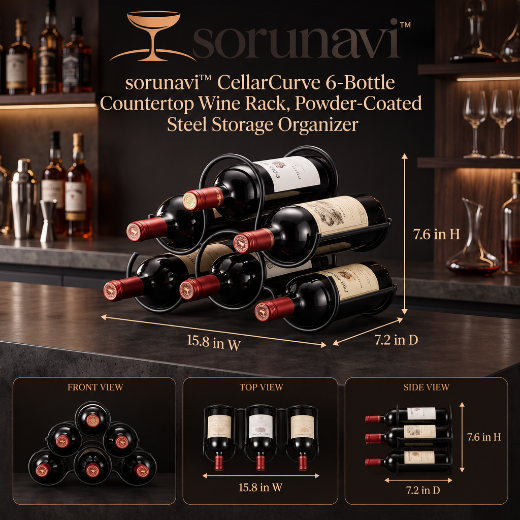 sorunavi™ CellarCurve 6-Bottle Countertop Wine Rack, Powder-Coated Steel Storage Organizer