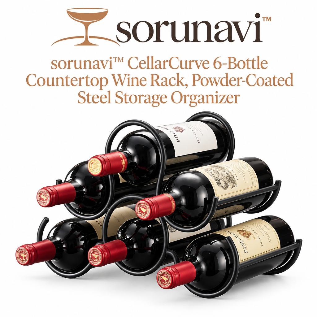 sorunavi™ CellarCurve 6-Bottle Countertop Wine Rack, Powder-Coated Steel Storage Organizer