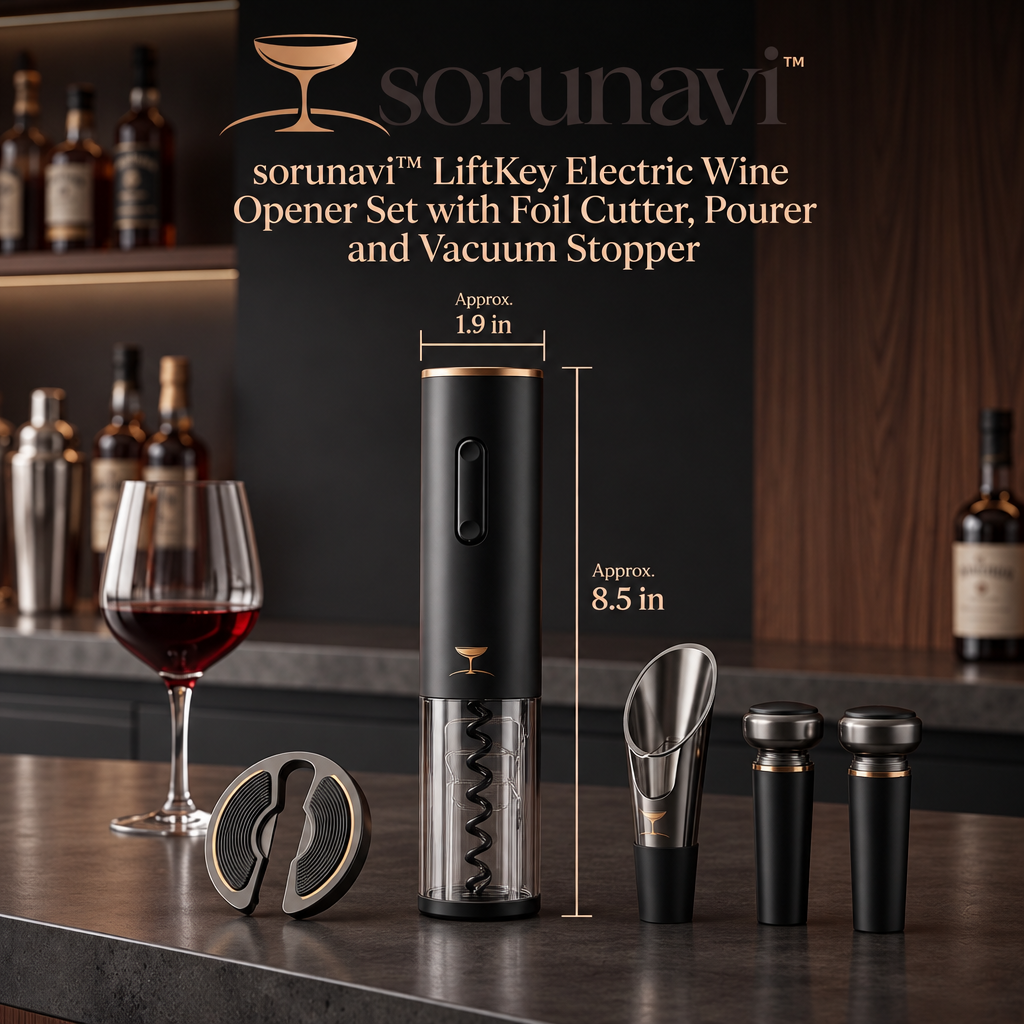 sorunavi™ LiftKey Electric Wine Opener Set with Foil Cutter, Pourer and Vacuum Stopper