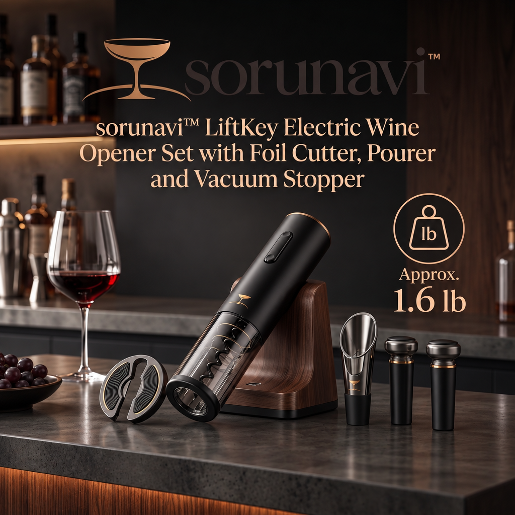 sorunavi™ LiftKey Electric Wine Opener Set with Foil Cutter, Pourer and Vacuum Stopper