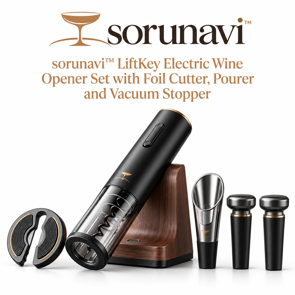 sorunavi™ LiftKey Electric Wine Opener Set with Foil Cutter, Pourer and Vacuum Stopper